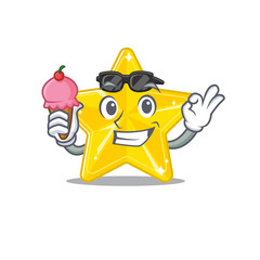 Cartoon design concept of shiny star having an ice cream