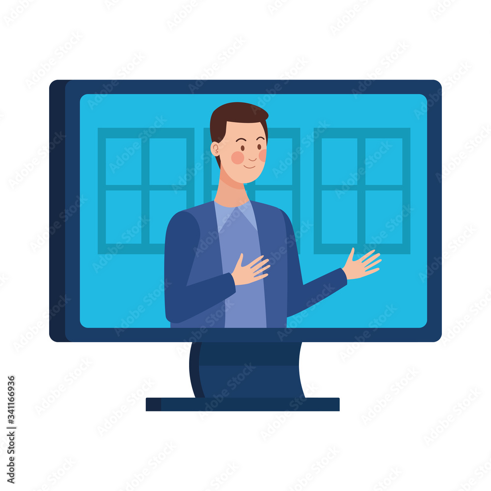 Wall mural man in desktop worker character