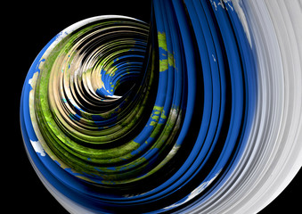 A 3D rendering of abstract spiral object with earth color texture