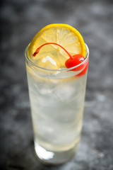 Tom collins cocktail. Selective focus. Shallow depth of field.