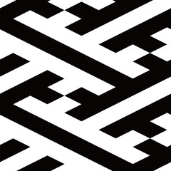 Monochrome Seamless Japanese pattern combining geometric systems