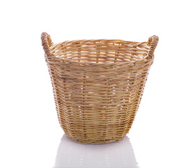 Empty basket wicker wooden for cloth Thai handmade isolated on white background