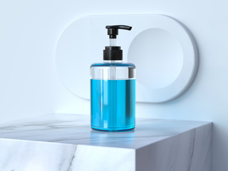 blue alcohol gel bottle white scene 3d rendering