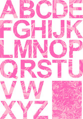 Pink vector drawing sketch of individual letters of the English alphabet