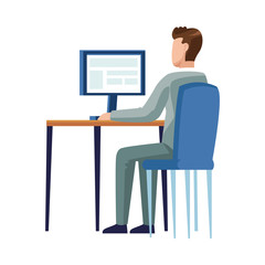 businessman using desktop worker character