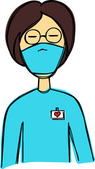 Vector drawing sketch of a woman doctor in a medical mask
