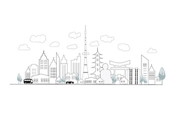 Vector Design Building and City of Japan, Urban cityscape of Japan.Travel To Japan Vector illustration EPS 10.