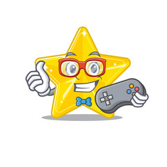 Mascot design concept of shiny star gamer using controller