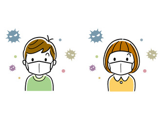 Stock illustration: boy and girl wearing masks