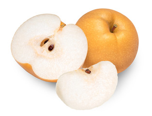 Snow pear or Feng Shui pear on white background, Korean pear on white background, 