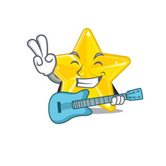 Talented musician of shiny star cartoon design playing a guitar