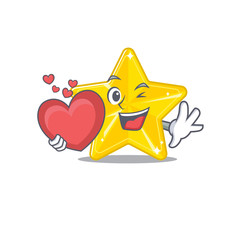 A sweet shiny star cartoon character style with a heart