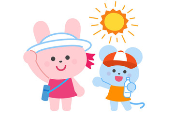 Prevention of heat stroke / Wearing a cap and hydration / Rabbit and mouse
