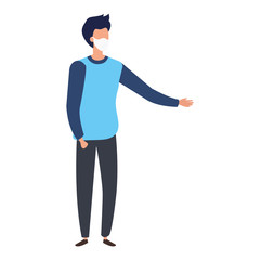 young man using face mask isolated icon vector illustration design