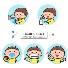 Infectious disease prevention / hand washing / disinfection / gargling / mask / girl