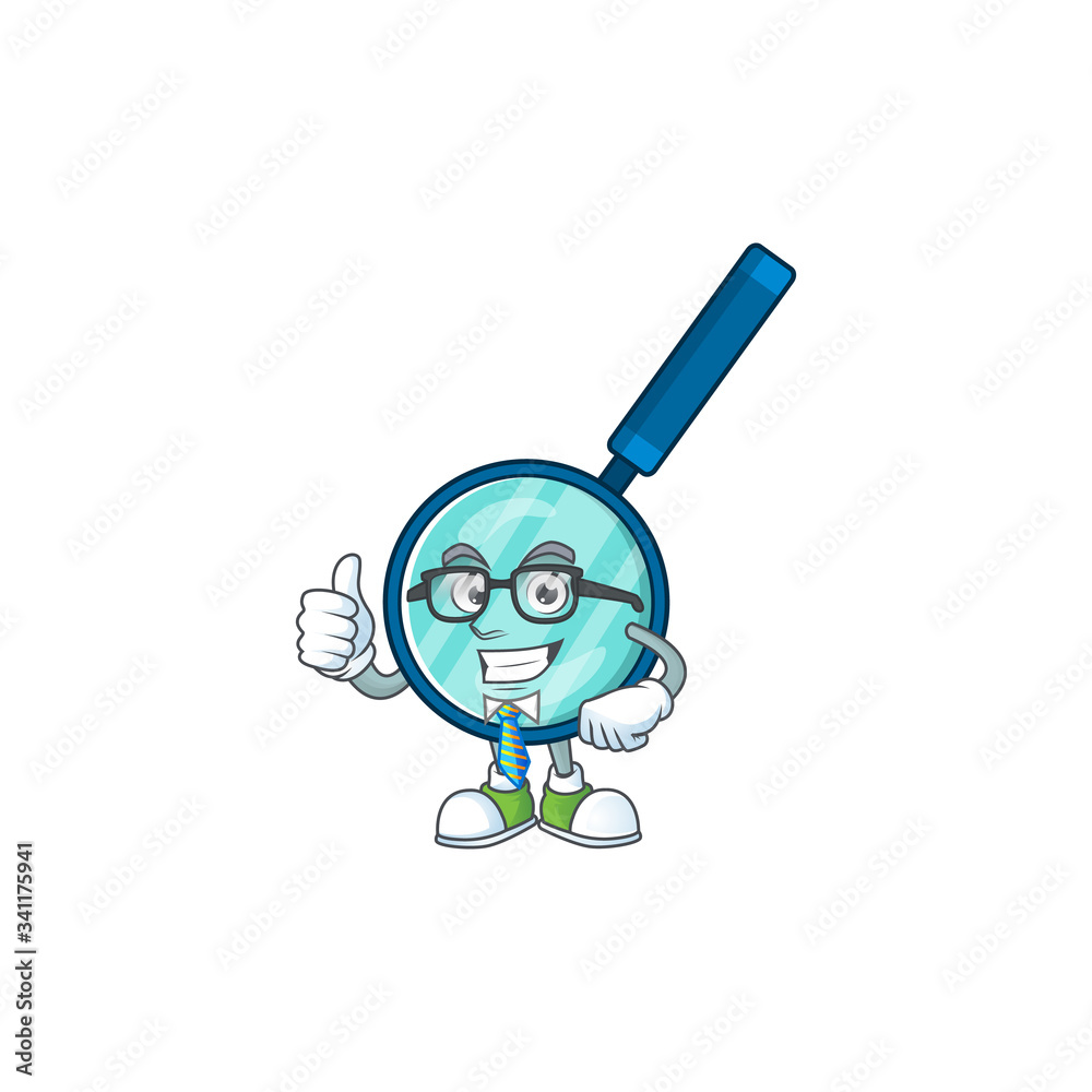 Sticker Cartoon character design of magnifying glass successful businessman