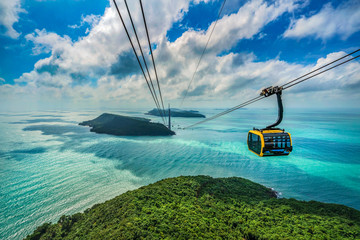Aerial view of The Longest Cable Car situated on the Phu Quoc Island in South Vietnam. View on area...