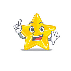 Shiny star mascot character design with one finger gesture