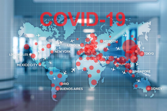 Coronavirus on a 3D world map. Medical concept infection center.