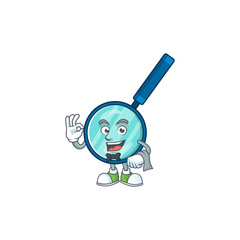 A magnifying glass waiter cartoon character ready to serve