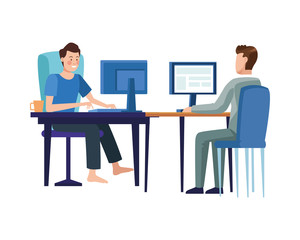 Fototapeta premium men in desktop workering characters