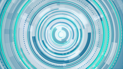 Naklejka premium Circle white blue and green neon lines technology Hi-tech bright background. Abstract graphic digital future scifi concept design.