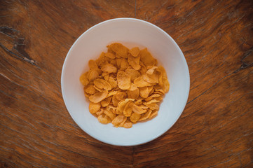 Bowl of corn flakes with milk
