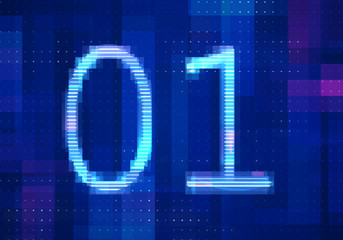 01 binary computer code on the  screen on monitor computer technology with blue background. Abstract digital future design concept.