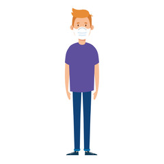 young man using face mask isolated icon vector illustration design