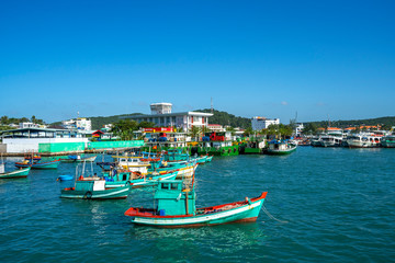 Fototapeta na wymiar An Thoi harbor at Phu Quoc island, Kien Giang, Vietnam.