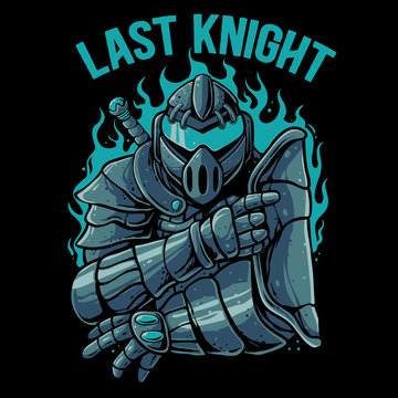 Knight warrior robot illustration. Last knight design for t-shirt, sticker, or poster