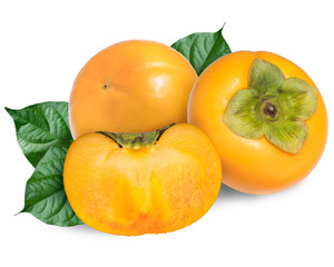 Fresh ripe persimmons isolated on white background, Persimmons isolated on white With clipping path