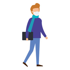 young man with scarf using face mask isolated icon vector illustration design