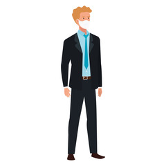 businessman using face mask isolated icon vector illustration design