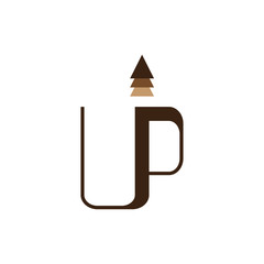 Coffee Cup with UP letter and Up Arrow logo design vector