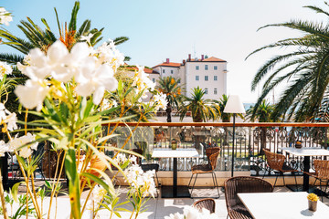 Riva street view from restaurant terrace in Split, Croatia