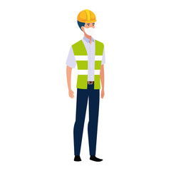 man engineer with vest using face mask isolated icon vector illustration design