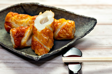 Chikuwa, a kind of tube‐shaped fish paste cake as a side dish in Japan