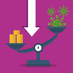 economy and covid19 statistics with arrows and measure balance