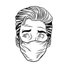 businessman head using face mask pop art style