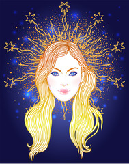 Madonna, Lady of Sorrow. Devotion to the Immaculate Heart of Blessed Virgin Mary, Queen of Heaven. Vector illustration isolated.