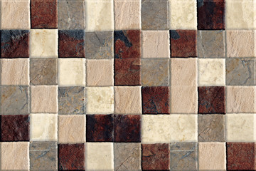 Mosaic marble blocks wall background texture, seamless mosaic stone wall decor texture