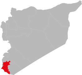 Daraa province highlighted on syria map. Light gray background. Perfect for Business concepts, backgrounds, backdrop, sticker, chart, presentation and wallpaper.