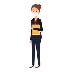 business woman using face mask with folder vector illustration design