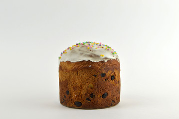 
fresh and soft Easter cake lies on a white paper background