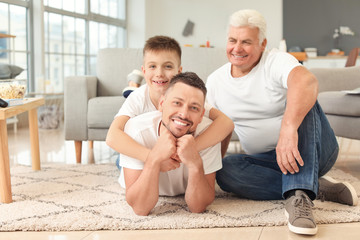 Man with his father and son at home