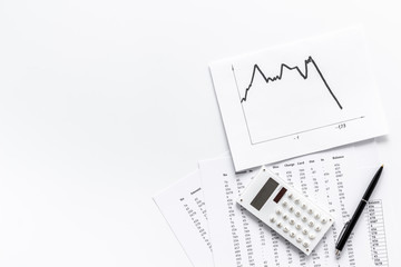 Financail crisis - business grahp, markets crash - on white background top-down copy space