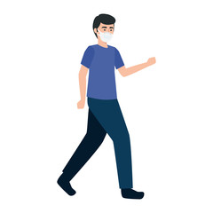 young man walking using face mask isolated icon vector illustration design