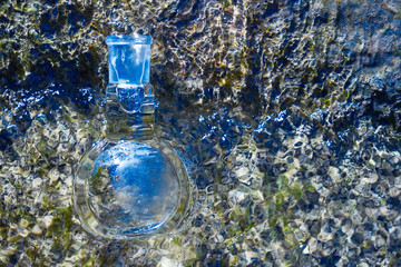 Glass flask with clear water.