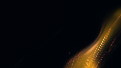 Macro photo of Bonfire sparks. Fire Flames bursts, blasts. Explosion micro sparkles. Mini...